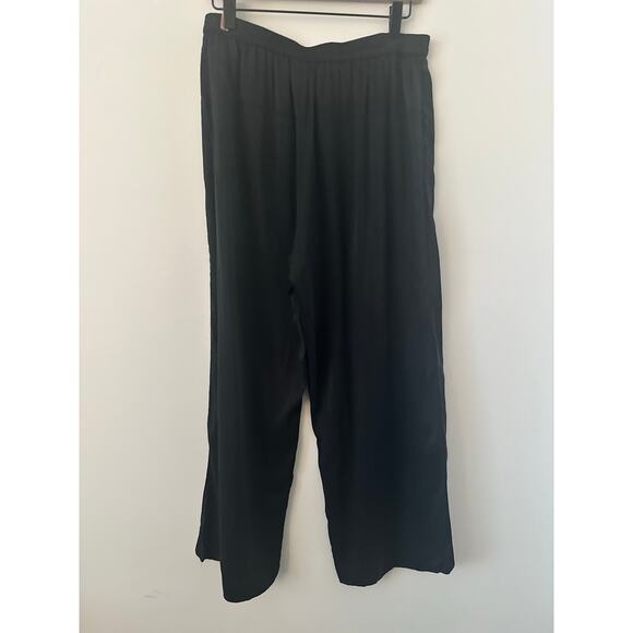 Lunya Silk Wide Leg Crop Pajama Pants Large Black Elastic Waist High Rise EUC